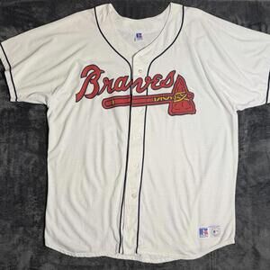 Vtg 90s Russell Athletic Atlanta Braves Authentic Jersey Mens 2XL XXL USA